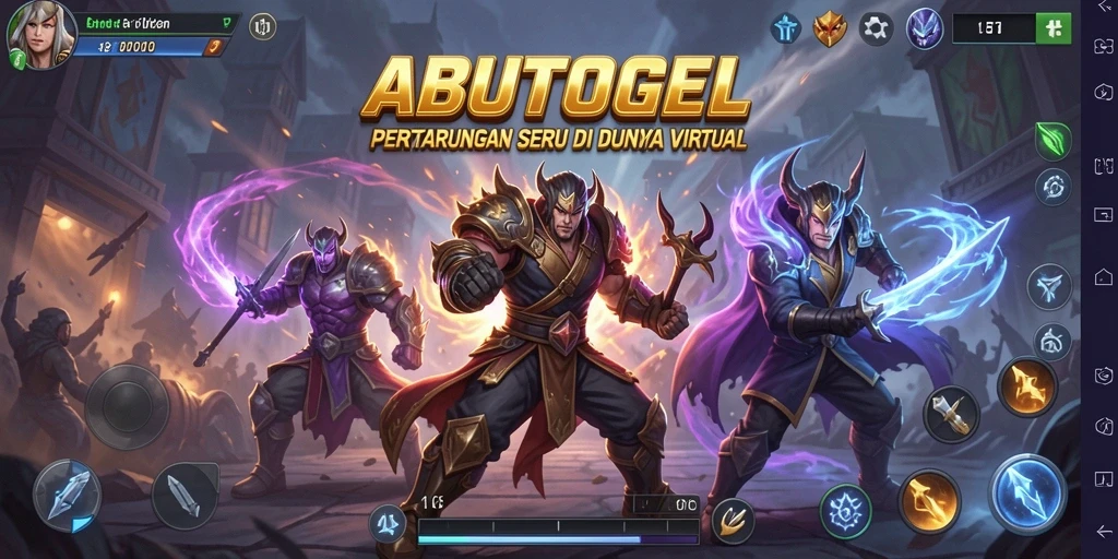 Screenshot utama ABUTOGEL menampilkan aksi pertarungan intens yang seru.