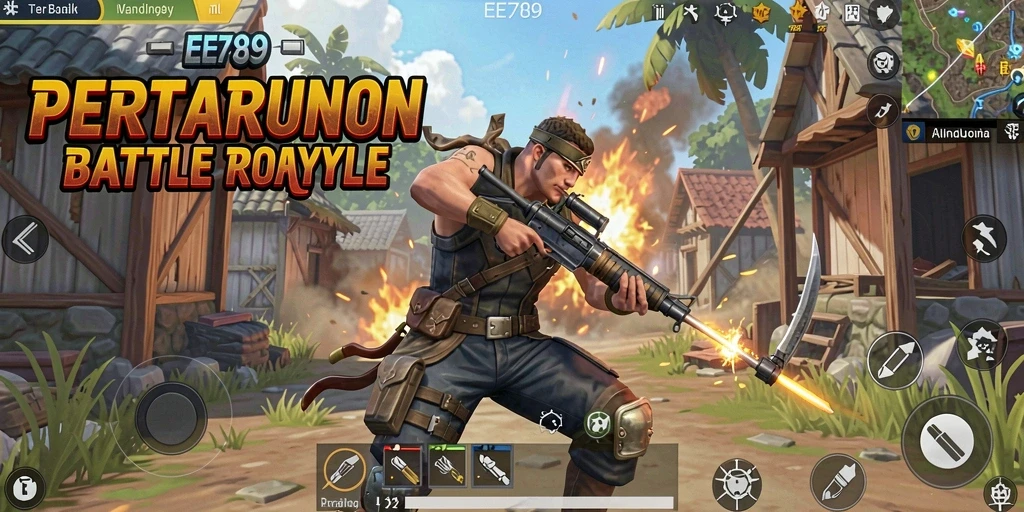 Screenshot gameplay EE789 dalam pertempuran Battle Royale yang mendebarkan.