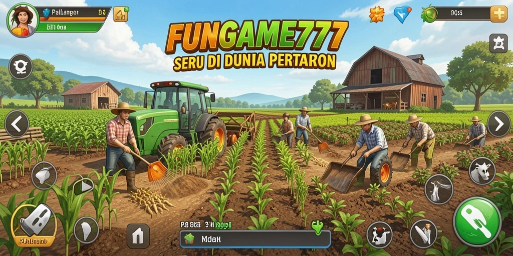 Screenshot utama FUNGAME777 menampilkan gameplay bertani yang seru dan interaktif.