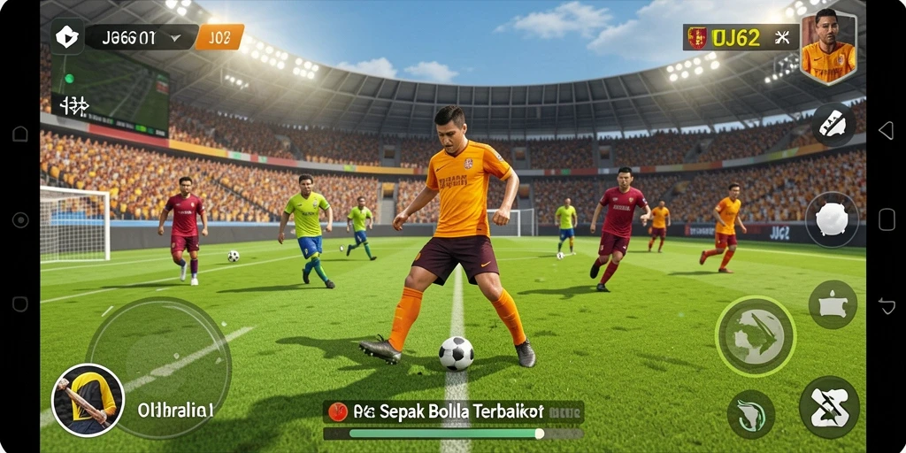Gameplay JJ62 yang mendebarkan dengan berbagai aksi sepak bola.