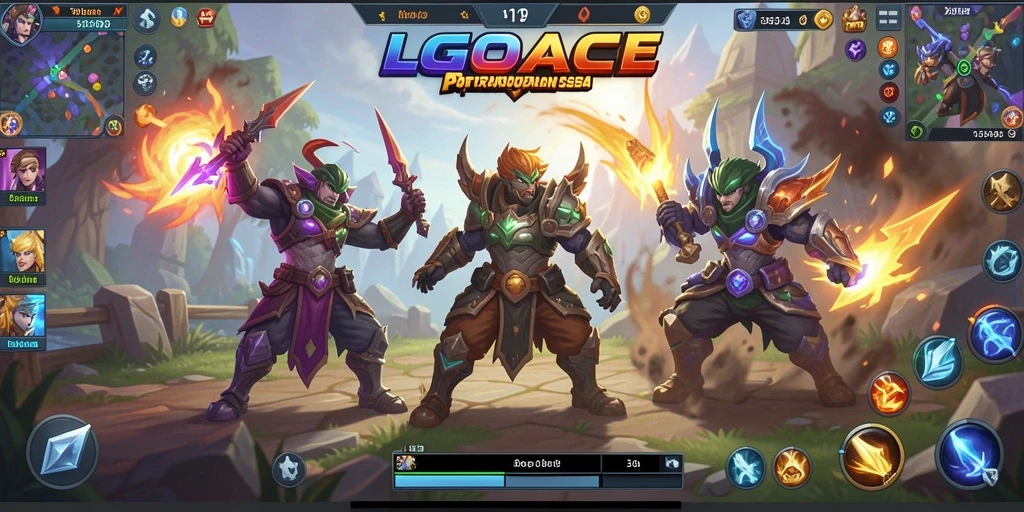 Tampilan dinamis gameplay LGOACE dengan pertarungan antar hero.