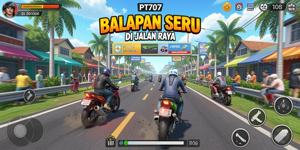 Screenshot PT707 menampilkan balapan mendebarkan di lintasan penuh tantangan.