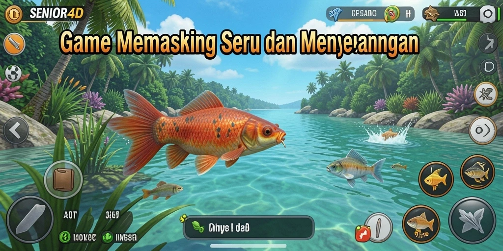 Screenshot gameplay SENIOR4D menampilkan aksi memancing yang mendebarkan.