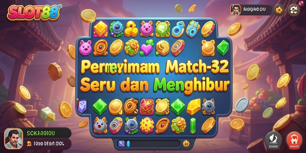 Screenshot menunjukkan gameplay seru dari SLOT88 dengan level Match-3 yang berwarna-warni.
