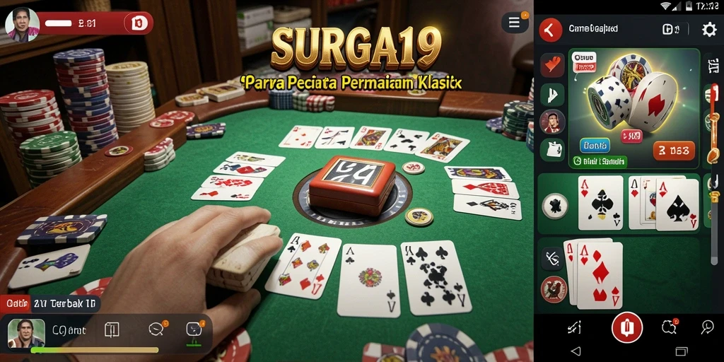 Tampilan gameplay SURGA19 dengan gameplay Gaple yang seru dan kompetitif.