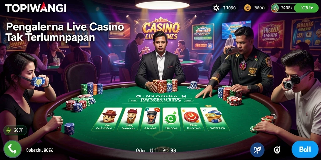 Screenshot gameplay Live Casino yang menampilkan dealer dan pemain aktif.